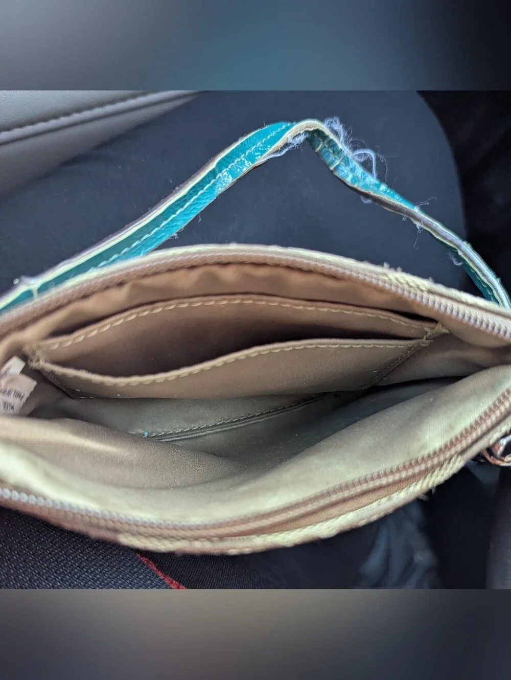 Coach Signature Canvas Wristlet in Beige with Teal Accent